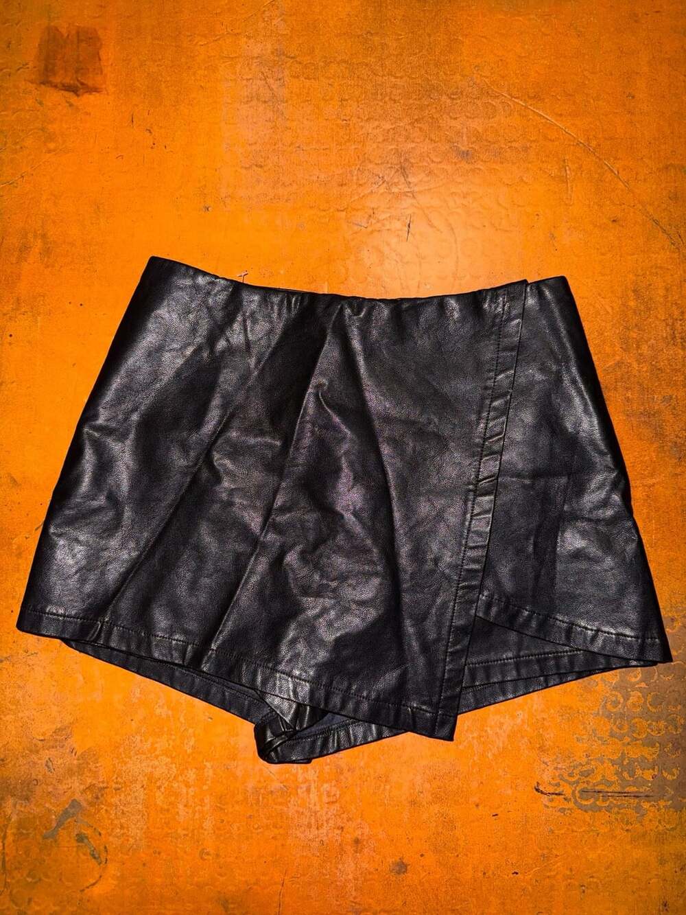 She + Sky Faux Leather Skort Size M Black Wrap Shorts